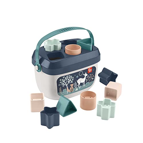 Fisher-Price Stacking Toy Baby’s First Blocks Set of 10 Shapes for Sorting Play Ages 6+ Months, Navy Fawn (Amazon Exclusive)