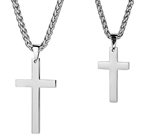 TRUSUPER Stainless Steel Cross Pendant Chain Necklace for Men Women,2pcs Couples Silver Cross