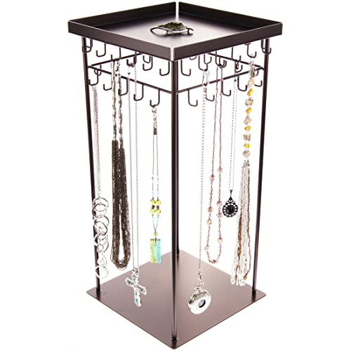 Angelynn's Large Rotating Jewelry Holder Organizer Display Stand for Long Necklaces, Spinning Countertop Jewelry Storage Rack, Denise Rubbed Bronze