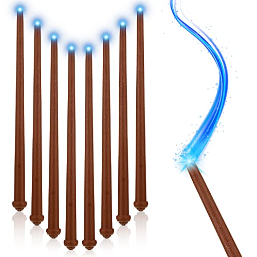 8 Pieces Light up Wand Magic Light and Sound Toy Wizard Wands, Illuminating Wand, Costume Party Accessory for Halloween Cosplay Masquerade (Brown)
