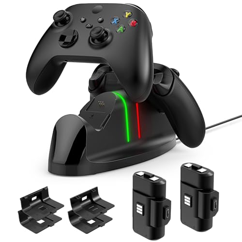 Auarte Controller Charger for Xbox One/Series X|S Controller, Dual Charging Station Dock with 2x1400mAH(3360mWH) Rechargeable Battery Packs & 4 Battery Covers for Xbox One/S/Elite/Core Controller