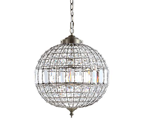 JONATHAN Y JYL6110B Georgina Crystal/Metal LED Chandelier Pendant Glam Contemporary Transitional Dimmable Dining Room Living Room Kitchen Foyer Bedroom Hallway, 16', Antique Brass/Clear