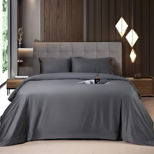 Shilucheng Cooling Breathable Bamboo_ Bed Sheets Set - 1800 Thread Count Super Silky Soft with 16 Inch Deep Pocket, Machine Washable, 4 Piece(Queen Size,Dark Grey)