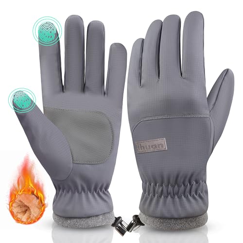ihuan Winter Cold Weather Gloves Waterproof Windproof Mens Women - Warm Touchscreen Anti-Slip Palm Thermal Gloves for Driving, Biking, Running, Hiking, Working