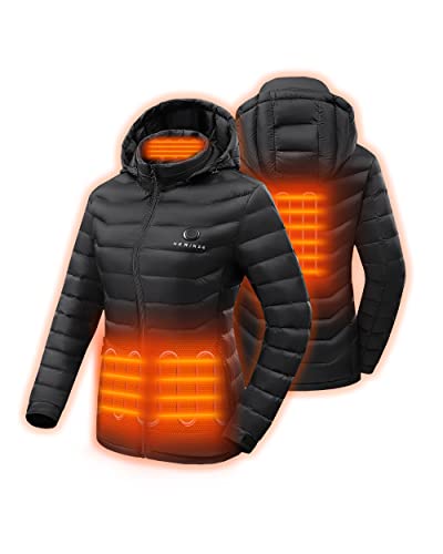 HEWINZE Heated Jacket for Women - Lightweight Puffer Heating Coat for Women with Detachable Hood and Battery Pack,Large
