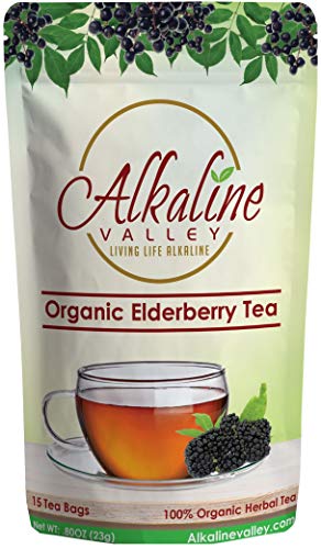 Elderberry Tea Organic - 100% Alkaline - 15 Unbleached/Chemical-Free Elderberry Tea Bags - Caffeine-Free, No GMO