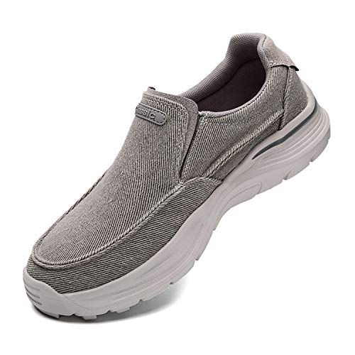 JAMONWU Mens Slip On Shoes Cloth Shoes Casual Loafers Walking Shoes Lightweight Outdoor Shoes (10.5 US,A_Grey)