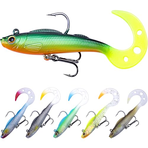 Soft Fishing Lures, Pre-Rigged Jig Head Swimbaits for Bass Fishing, 6Pcs Paddle Tail Swim Baits for Fishing Saltwater and Freshwater Trout, Walleye, Crappie