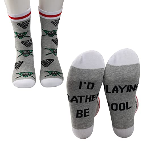 PXTIDY 2 Pairs Novelty Billiards Socks Pool Player Gifts I'd Rather Be Playing Pool Themed Socks Billiards Gift for Billiards Player Pool Table Gifts Cue Sports Gift (PLAYING POOL)