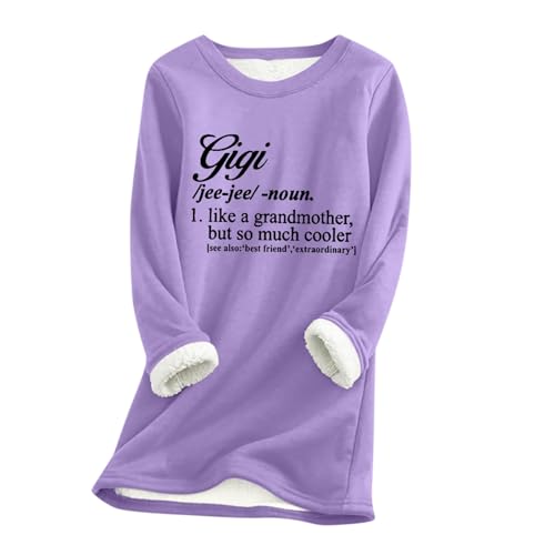 Shirts for Women Trendy Fall Funny Sweatshirts for Women Gift for Elderly Woman Cropped Sweatshirt Boy Mom Sweatshirt Heated Clothing Fleece Lined（Purple,X-Large）