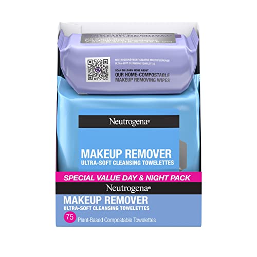 Neutrogena Makeup Remover Cleansing Face Wipes, Daily Cleansing Facial Towelettes to Remove Waterproof Makeup and Mascara, Alcohol-Free, Value Twin Pack, 25 Count, 2 Pack