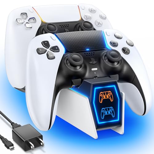 PS5 Charger with AC Adapter Compatible with PS5 Controller, Fast PS5 Controller Charger Accessories for PS5 & PS5 Edge Controller, PS5 Charging Station with LED Indicator
