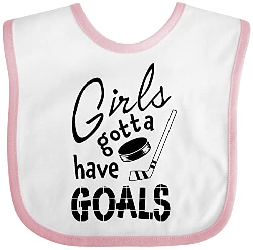 inktastic Girls Gotta Have Goals- Hockey Player Baby Bib White and Pink 2de94
