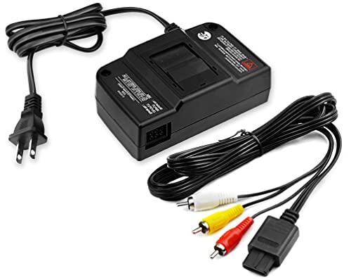 N64 Power Supply, N64 AV Cable, AV Composite Cable Video Cord & Replacement AC Adapter Set, Compatible with Nintendo 64 / N64