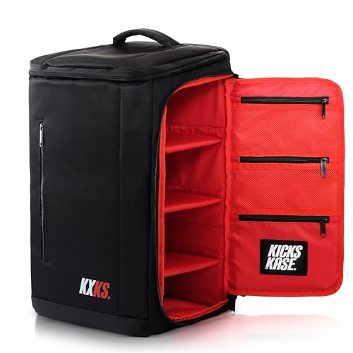 KXKS. (Kicks Kase) Premium Sneaker & Travel Backpack - Travel Sneaker Bag for Shoes, Perfect Gym Sports Bag, Luggage (Black/Red)