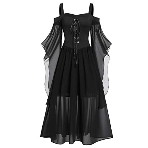 KSODFNXH Halloween Costumes for Women Plus Size Halter Strapless Party Dress Punk Lace Drawstring Gothic Cosplay Dresses