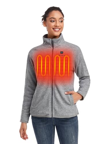 ORORO Women’s Heated Jacket-Full Zip Fleece Jacket with Battery Pack (M, Grey)