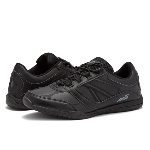 Avia Women's Avi-Focus Comfort Slip On Shoes for Work, Nursing, Restaurants, & Walking Food Service, Black/Metallic Iron Grey/Chrome Silver, 9 Wide