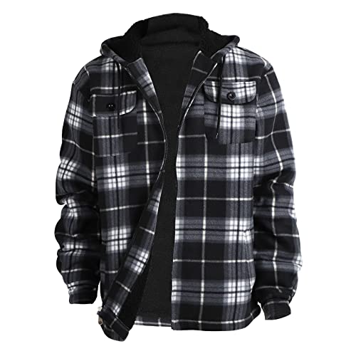 Gary Com Heavy Thick Flannel Plaid Jacket Sherpa Fleece Lined Hoodies for Men Zip Up Winter Warm Buffalo Zipper Camo Sweatshirt (Black, XL)