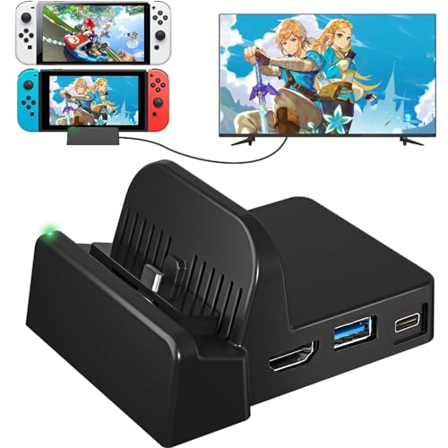 TV Docking Station for Nintendo Switch/Switch OLED, Portable Switch Charging Dock for TV with 4K/1080P HDMI/Type C/USB 3.0 Port, Charger Stand to Replace Official Nintendo Switch Dock
