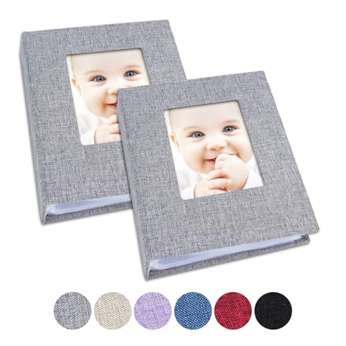 Vienrose Small Photo Album 4x6 Photos, 2 Pack Linen Cover Mini Photo Book, 26-Page Holds 52 Pictures, Artwork or Postcards Storage for Baby, Grey