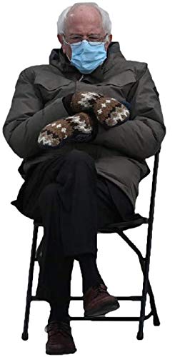 Bernie Sanders Mittens Sitting Inauguration Funny Meme Vinyl Decal Sticker - 5 Inches - Create Your Own Funny Real Life Meme - For Car Truck SUV Van Window Bumper Wall Laptop Water bottle Skateboard and Any Smooth Surface