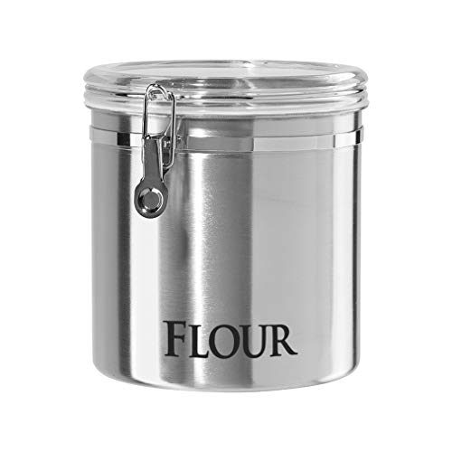 Oggi Jumbo 8' Stainless Steel Flour Clamp Canister - Airtight Food Storage Container Ideal for Kitchen & Pantry Storage of Flour or other Bulk, Dry Foods.