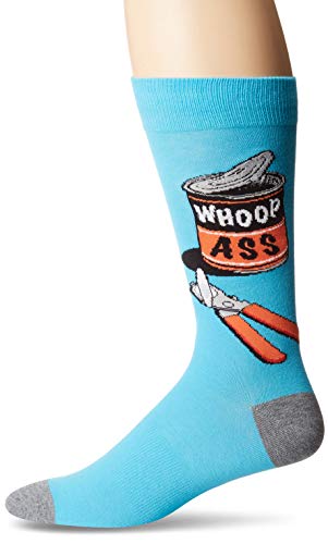 K. Bell Socks Men's Funny Jokes and Wordplay Novelty Crew Socks, Whoop Ass (Blue), Shoe Size: 6-12