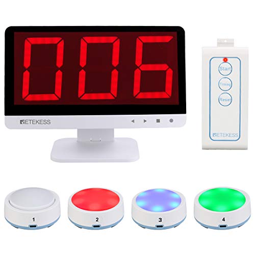 Retekess TM101 Wireless Quiz Answer Game Buzzer System,Add Up to 32 Buttons,262ft, Jeopardy Buzzers for Classroom,Family Game Night, Debate in Company