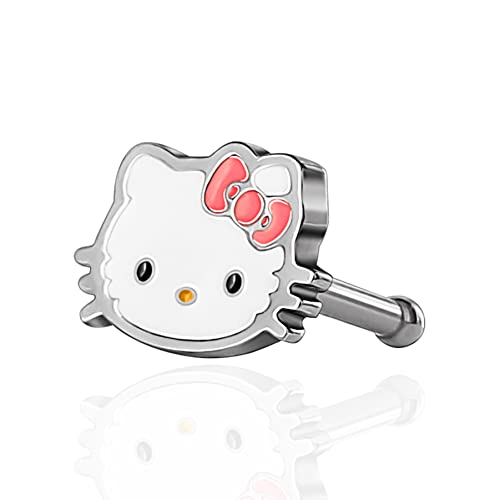 Sanrio Hello Kitty Womens 20G Nose Ring Bone Stud - Stainless Steel Nose Stud with Hello Kitty Face Officially Licensed