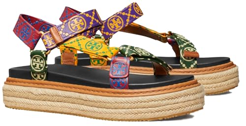 Tory Burch Women's T Monogram Rope Sport Sandals in Leather (Bourbon - Coco - Bourbon, US Footwear Size System, Adult, Women, Numeric, Medium, 8)