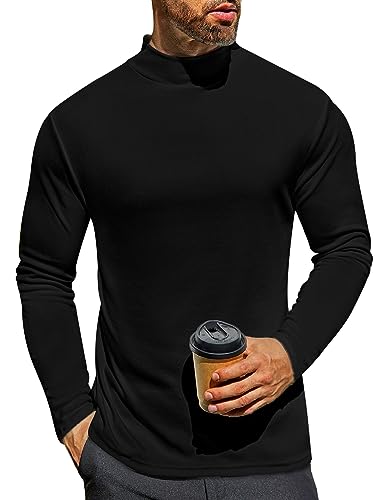 Ekouaer Men's Turtleneck Shirts Long Sleeve Mock Turtle Casual Basic Pullover Thermal Tee Black XL