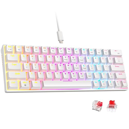 abucow Mechanical Keyboard Wired 60% Gaming Keyboard with Colorful Backlit Custom 63 keycaps (White&63)