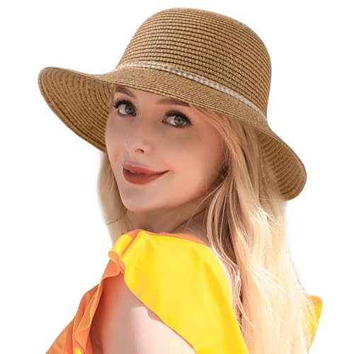 Sun Hats for Women, Wide Brim Beach Straw Hat for Women UPF 50+ UV Sun Protection Beach Hat Foldable Packable Roll up Cap