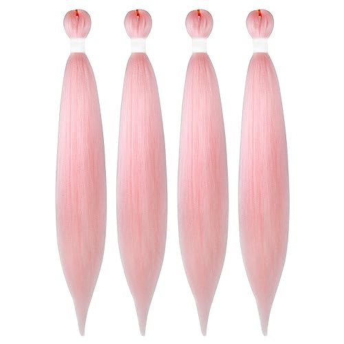 18 Inch Braiding Hair Pre Stretched 4 Packs, Long Synthetic Braiding Hair Prestretched for Braids, Light Pink