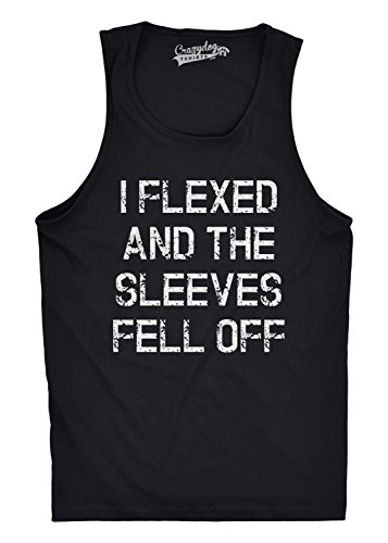Crazy Dog Mens I Flexed and The Sleeves Fell Off Tank Top Funny Gym Workout Tee Hilarious Sleeveless Muscle Shirt for Guys at The Gym Black L
