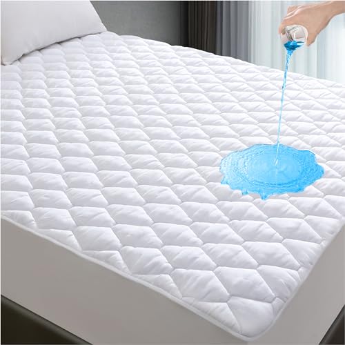 Lunsing Twin XL Mattress Protector for College Dorm Room, Waterproof Breathable Noiseless Twin Extra Long Mattress Pad with Deep Pocket for 6-16 inches Mattress, White