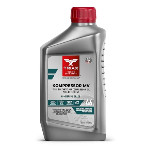 TRIAX Kompressor MV ISO 46 (SAE 20), Full Synthetic Air Compressor Oil, Non-Detergent, Rotary, Vane, Screw, Reciprocal, High Temp, 20,000 Hour Life (1 Quart)