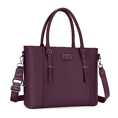MOSISO PU Leather Laptop Tote Bag for Women (15-16 inch), Plum