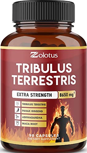 Zolotus Tribulus Terrestris, 8650mg Per Capsule, High Potency with Ashwagndha, Panax Ginseng, Saw Palmetto, Maca, Shilajit. Boost Energy, Mood, Stamina & Performance, for Men & Women, 3 Months Supply.