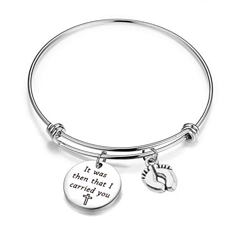 BNQL It was Then That I Carried You Bracelet with Footprints Charm (Silver)
