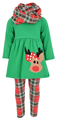 Unique Baby Girls 3 Piece Christmas Reindeer Legging Set Outfit (5 Years, Green)