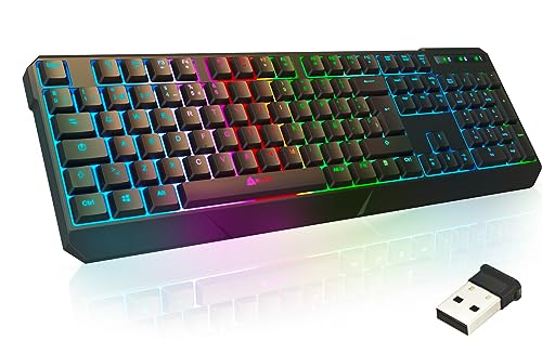 KLIM Chroma Wireless - Spanish Español Keyboard - Teclado inalámbrico Gaming - New 2024 - Teclado Gaming Ligero Duradero resiste al Agua Ergonómico Silencioso - Teclado Gamer PC PS4 PS5 Xbox One Mac