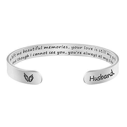 JoycuFF In Memory of Husband Memorial Gifts for Loss of Husband Memorial Bracelet Grief Jewelry Sympathy Cuff Remembrance Bangle