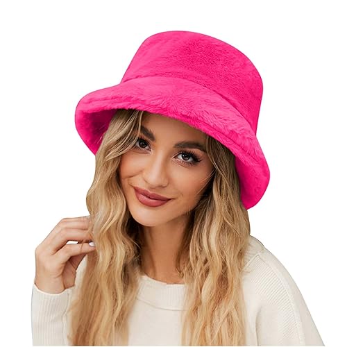Fleece Bucket Hats For Men Women Unisex Winter Faux Fur Fuzzy Warm Bucket Hat Y2k Cute Fluffy Hat For Teen Girls