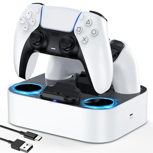 LVFAN PS5 Controller Charging Station, Dual Charger for Playstation 5 Controller, PS5 Pro Controller Games Accessories, PS5 Charging Station for PS5 Dualsense Edge Controller (White)
