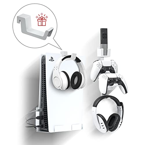 PS5 Wall Mount Kit, PS5 Wall Mount with Playstation 5 Controller Holder,Headphone Hook and PS5 Remote Control Storage Box - PS5 Accessories Kit (NOT for PS5 Slim)