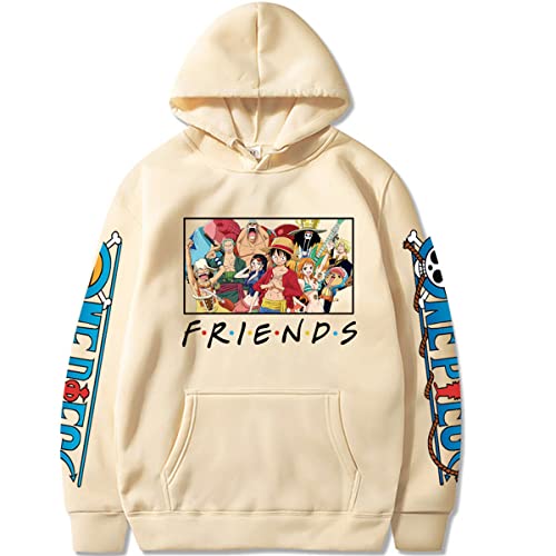 Sybnwnwm One Piece Hoodie Luffy Roronoa Chopper Pullover Long Sleeve Sweatshirt Hoodies Beige