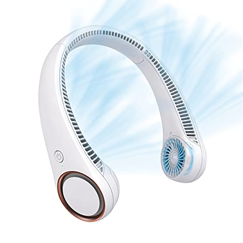 CIVPOWER Neck Fan: Portable Personal Neck Cooling Rechargeable Bladeless Fan - Hands Free 3 Speed 4000 mAh Battery USB Operated Wearable Headphone Design - for Men Women Outdoor Indoor White