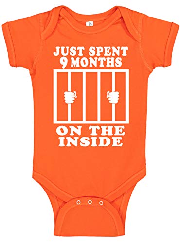 Reaxion Funny Cute Baby Boy Girl Handmade Bodysuits - Just Spent 9 Months On The Inside (6 Months, Orange)